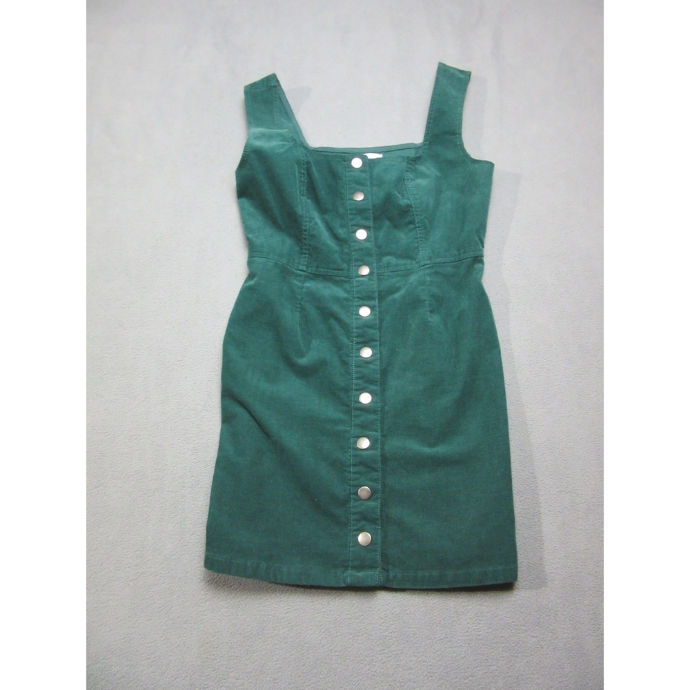 Urban Outfitters Dress Womens 6 Green Corduroy Mini Square Neck Button-Front